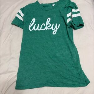 Green Kids Shirt with White Stripes